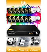 ELITCAM 12 Kameralı Kare 12 Dış Kamera Set 1 TB HDD Full HD Renkli Gece Görüşlü Güvenlik Kamerası Sistemi