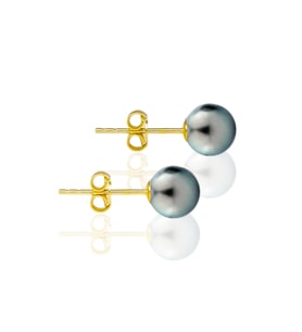 Şık 925 Ayar Gümüş Altın Renk Vidalı Tahiti İnci Küpe – 10 mm