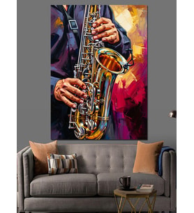 Saksofon Çalan Jazz Müzisyen Dekoratif Kanvas - Mdf Ahşap Tablo