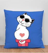 BK Gift Kedi Tasarımlı Mavi Kırlent Yastık, Arkadaşa Hediye, Ev Dekorasyonu, Ev Hediyesi-6