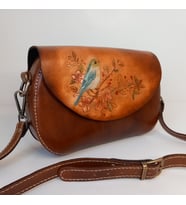 A Leather El Yapımı Hakiki Deri Kuş Desenli Kadın Omuz Çanta (Kahverengi)