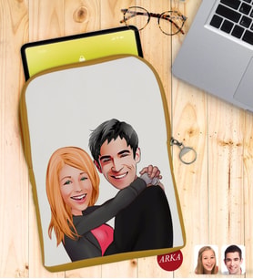 BK Gift Kişiye Özel Sevgililer Karikatürlü Taşınabilir Koruyucu Tablet Kılıfı & Organizer Çanta - Sarı-88