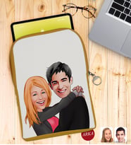 BK Gift Kişiye Özel Sevgililer Karikatürlü Taşınabilir Koruyucu Tablet Kılıfı & Organizer Çanta - Sarı-88