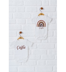 Pia Baby Premium %100 Pamuk İsme Özel Organik Baskılı İkili Set Çıtçıtlı Bebek Body Zıbın Modelleri 5035-17 (Ekru)
