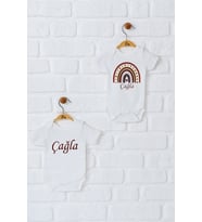 Pia Baby Premium %100 Pamuk İsme Özel Organik Baskılı İkili Set Çıtçıtlı Bebek Body Zıbın Modelleri 5035-17 (Ekru)