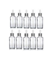 30 Cc Cam Damlalıklı şeffaf Şişe [30 Cc=30ml X 10 Adet] / Ecza Şişesi / Dropper Şişe gümüş renk kapk (Standart)