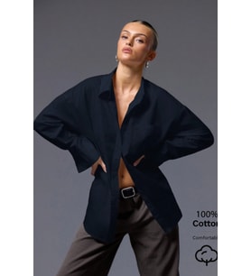 Kadın Oversize Gömlek Uzun Kollu Basic Salaş Kesim Poplin Trend Şık Günlük Gömlek