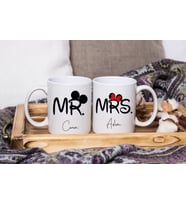 MR & MRS Mickey & Minnie Mouse Sevgili Çift Tasarımlı İkili Kupa Seti Kişiye Özel