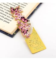 Pembe Çiçekler ve Kelebekler Altın Rengi Metal Kitap Ayracı Ayraç AY104