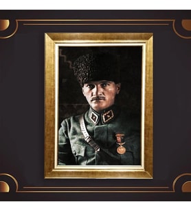 Özel Seri Paspartulu Çerçeveli Atatürk Tablo l61 (Gold)