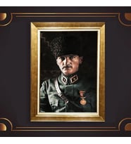 Özel Seri Paspartulu Çerçeveli Atatürk Tablo l61 (Gold)