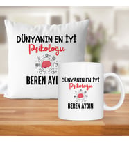 Dünyanın En İyi Psikoloğu Baskılı Kişiye Özel Kupa Bardak Ve Saten Yastık