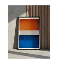 Ahşap Çerçeveli Tablo - Modern Mavi,Turuncu Soyut Geometrik Tablo - Duvar Dekoru-Çerçeveli Poster (Karışık)