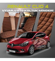 Renault Clio 4 Kahverengi Renk Tay Tüyü Cepli & Terletmez Sırtlı Oto Koltuk Minder Seti - Koltuk Koruma Kılıfı (ÖN & ARKA TAM SET)