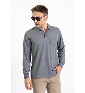 Erkek Orta Yaş ve Üzeri Polo Yaka Cepli Uzun Kollu Mevsimlik Sweatshirt 1103-Gri