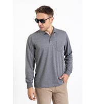 Erkek Orta Yaş ve Üzeri Polo Yaka Cepli Uzun Kollu Mevsimlik Sweatshirt 1103-Gri