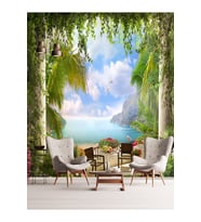 Dreamwall Deniz Manzaralı Balkon Desenli Tekstil Duvar Kağıdı (Çok Renkli)
