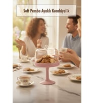 Soft Pembe Akrilik Ayaklı Kurabiyelik & Kapaklı Sunum Standı - 2 Parça
