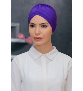 Mor Pratik Hazır Geçmeli Tesettür Bone Sandy Kumaş Taçlı Büzgülü 1208_22