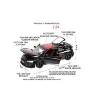 Audi R8 V10 1:24 Diecast Metal Model Araba Koleksiyon Sesli Işıklı Siyah