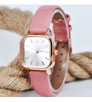 Pembe Renk Deri Kordonlu Minimal Kare Bakır Kasa Vintage Genç Kız Kadın Kol Saati SU-695
