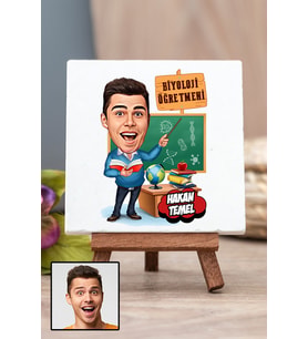 Erkek Biyoloji Öğretmenine Öğretmenler Günü Hediyesi Karikatürlü Masa Dekoru