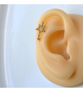 Cerrahi Çelik Yıldız Helix Piercing Kıkırdak Gold Renk (Çok Renkli)