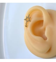 Cerrahi Çelik Yıldız Helix Piercing Kıkırdak Gold Renk (Çok Renkli)