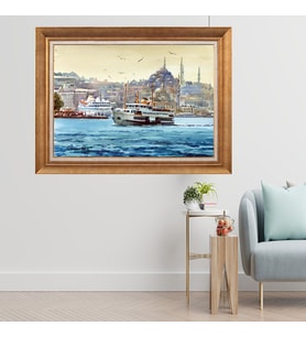 Çerçeveli Paspartulu Manzara Tablo dft513 (Gold)