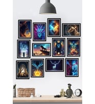 12 Parça Çerçeve Görünümlü Koruyucu Mistik Hayvanlar Tablo Seti (80x80 Cm)