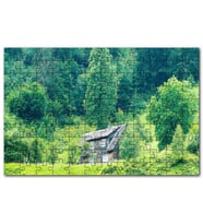 Cakapuzzle Yemyeşil Orman ve Önündeki Ahşap Ev Puzzle Yapboz MDF (Ahşap) (120 Parça)