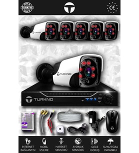 TURKNO 6 Kameralı Pania 6 Dış Kamera Set HDD'siz Full HD Gece Görüşlü Güvenlik Kamerası Sistemi