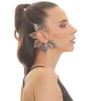 Kadın Gümüş Renk Lak Kaplama Zirkon Taşlı Yaprak Stilizesi Sağ Kulak Earcuff&Kıkırdak Küpe