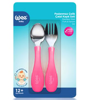 Wee Baby Paslanmaz Çelik Kaşık Çatal Seti - Pembe