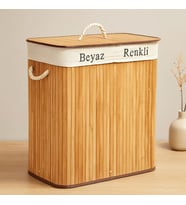 Bambu Ahşap 2 Bölmeli Çamaşır Sepeti 52x32x62 cm