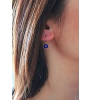 Bella Gloria Turkuaz Nazar Boncuklu Yuvarlak Telli Roz Gümüş Küpe (TGP0208)