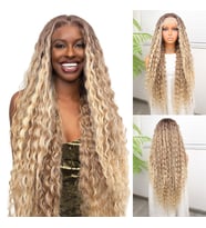 Afro Dalga Kumral Balköpüğü Ombre ve Röfleli Fiber Sentetik Tül Peruk