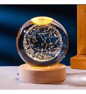 Wolawood Kristal Cam Kar Küresi 3D Işıklı LED Lamba USB Kablolu Ahşap Standlı Özel Gün Işığı Dekoratif Hediyelik Konsept Masaüstü Aksesuar Şık Zarif Süs Biblo Dekor Top Özel Üretim Premium Ay Küre Seti