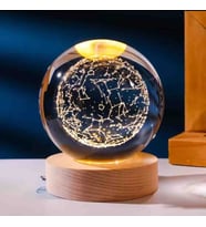 Wolawood Kristal Cam Kar Küresi 3D Işıklı LED Lamba USB Kablolu Ahşap Standlı Özel Gün Işığı Dekoratif Hediyelik Konsept Masaüstü Aksesuar Şık Zarif Süs Biblo Dekor Top Özel Üretim Premium Ay Küre Seti