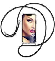 Huawei Y6P Şeffaf Boyun - Omuz Askılı İpli Kılıf (Siyah)