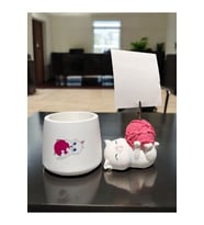 Tatlı Pembe Yumaklı Kawaii Sevimli Kedi Fotoğraf Tutucu Not Tutacak Kalemlik Ofis Seti Hediyelik
