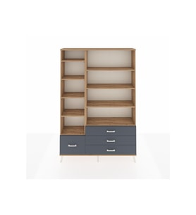 Arges Dolap 9 Raflı 4 Çekmeceli  132x30x195 Çam-Çam/Antrasit