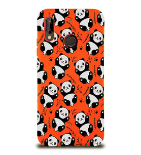 Huawei P 20 Lite Uyumlu Lansman Kılıf Panda Tasarımlı İçi Kadife Kapak-Turuncu (Şeffaf)
