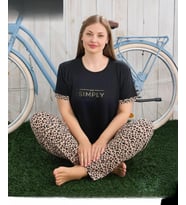 Pijamoni Kadın Milan Büyük Beden Bisiklet Yaka Kısa Kol İnce Pijama Takımı 7665/13- 1 Adet (Siyah)