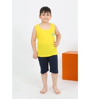 pilelistore- Erkek Çocuk Sıfır Kol Şortlu Sarı Penye Pijama Takımı