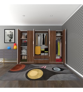 Kenzlife gardırop 6 kapılı çekmeceli begonvil240 cvz kapaklı gardolap dolap (Karışık)