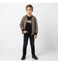 Erkek Çocuk Strong Baskılı -uzun Kol Tişört- Fermuarlı Hırkalı- Kot Pantolon Takım - SİYAH / 2 YAŞ
