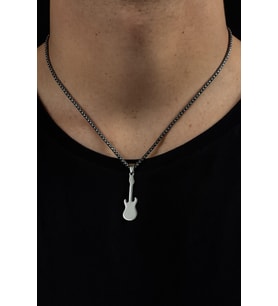 Gümüş Renk Gitar Model Unisex Arnavut Zincir Çelik Kolye