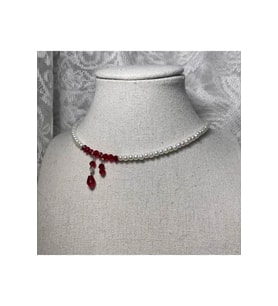 Tek Sıra İncili Choker Kolye Vampir Isırığı Kan Damlası Görünümlü Parti Aksesuarı Cadılar Bayramı