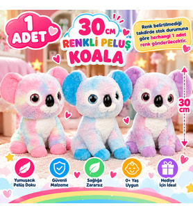 30 CM Renkli Peluş Koala Yumuşak Sevimli ve Rengârenk Çocuk Oyuncağı
